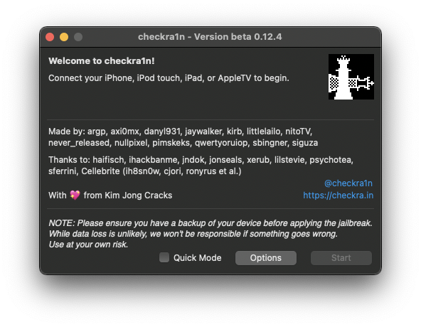 screen after options are set