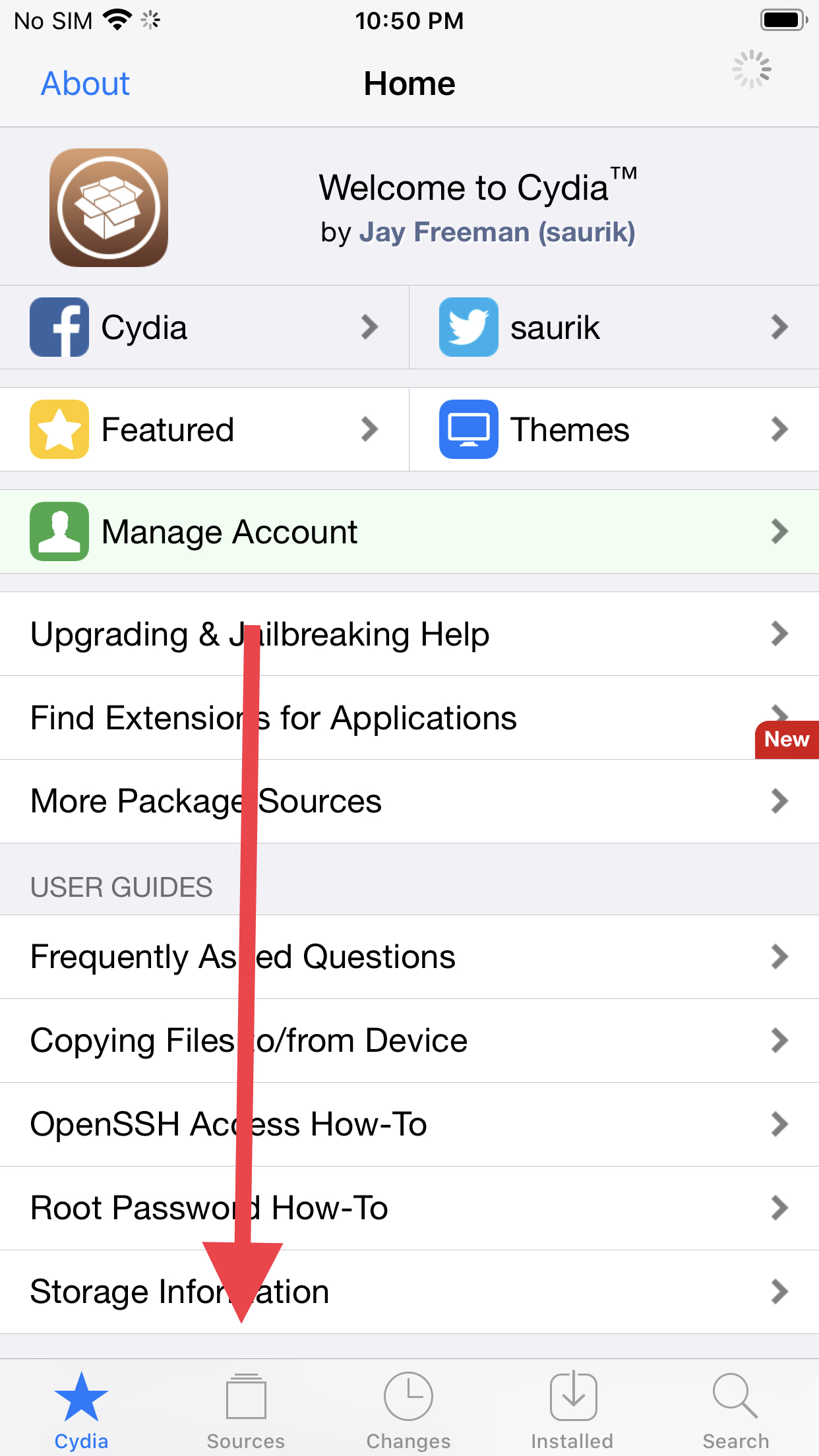 Cydia Main Screen