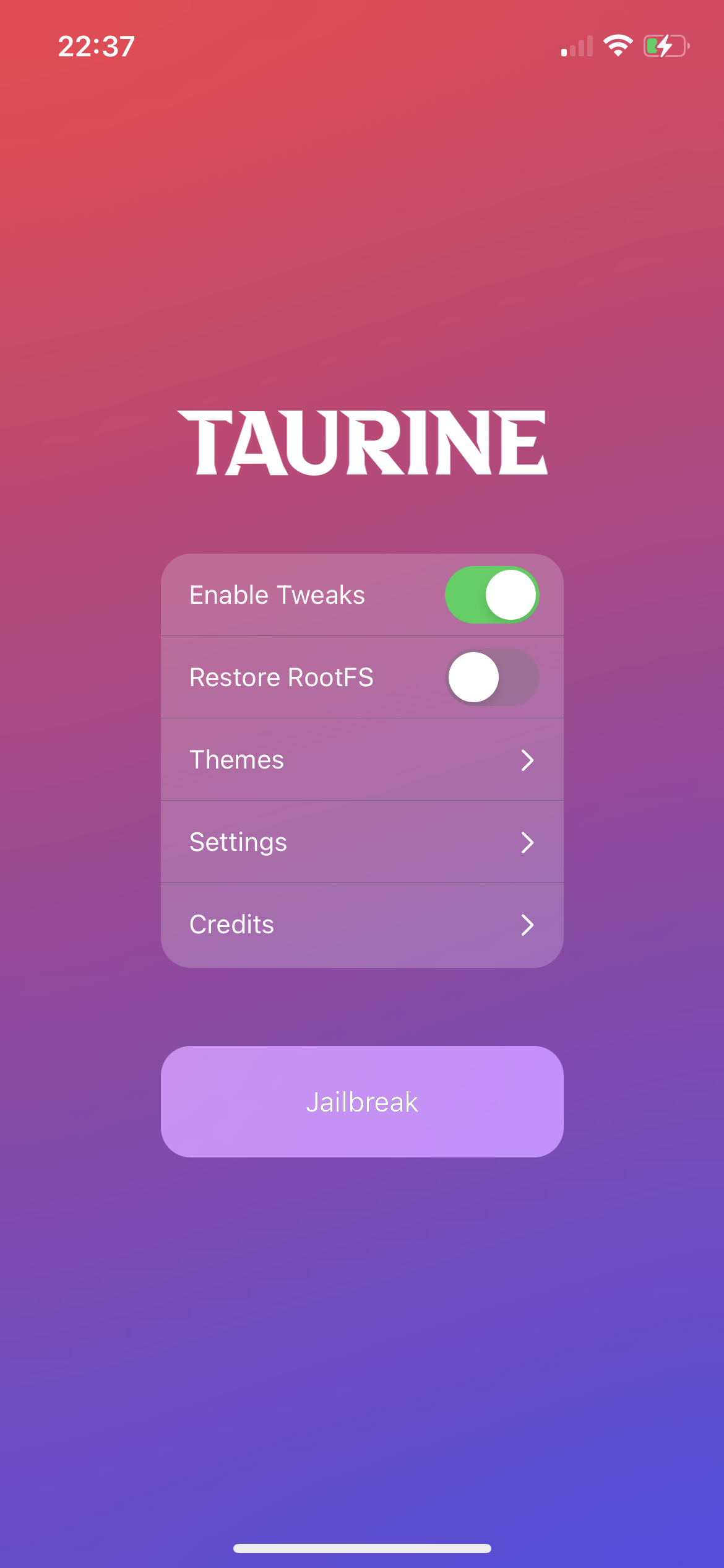 Taurine Home Screen